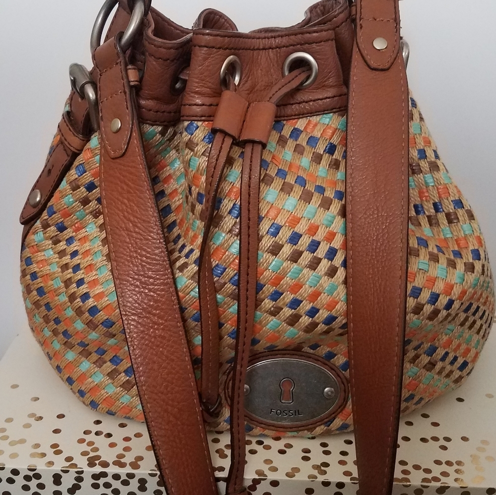 Fossil Brown Multi-Color Bucket Bag
